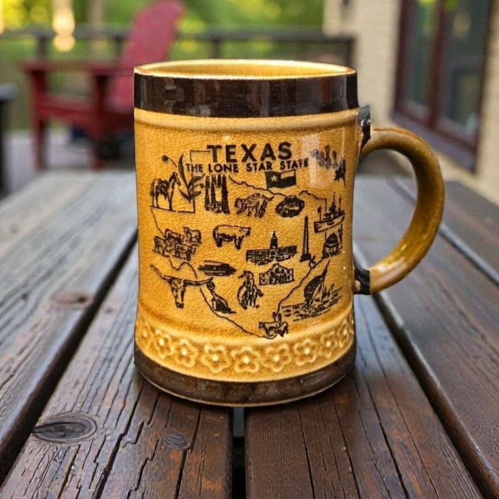 Texas "The Lone Star State" Mug, Vintage Brown Coffee‎ Cup, Souvenir Collectible